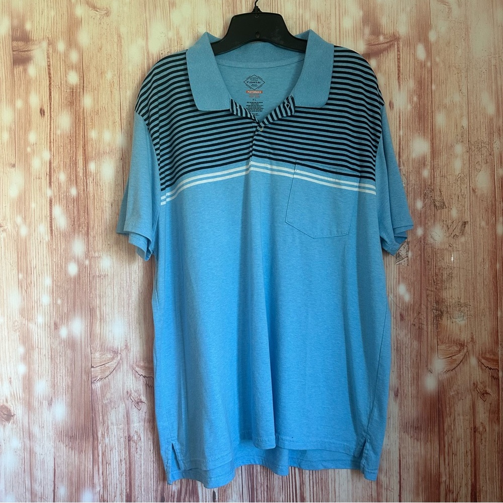 St John’s Bay Sky Blue Performance Quick Dri Striped Polo Shirt